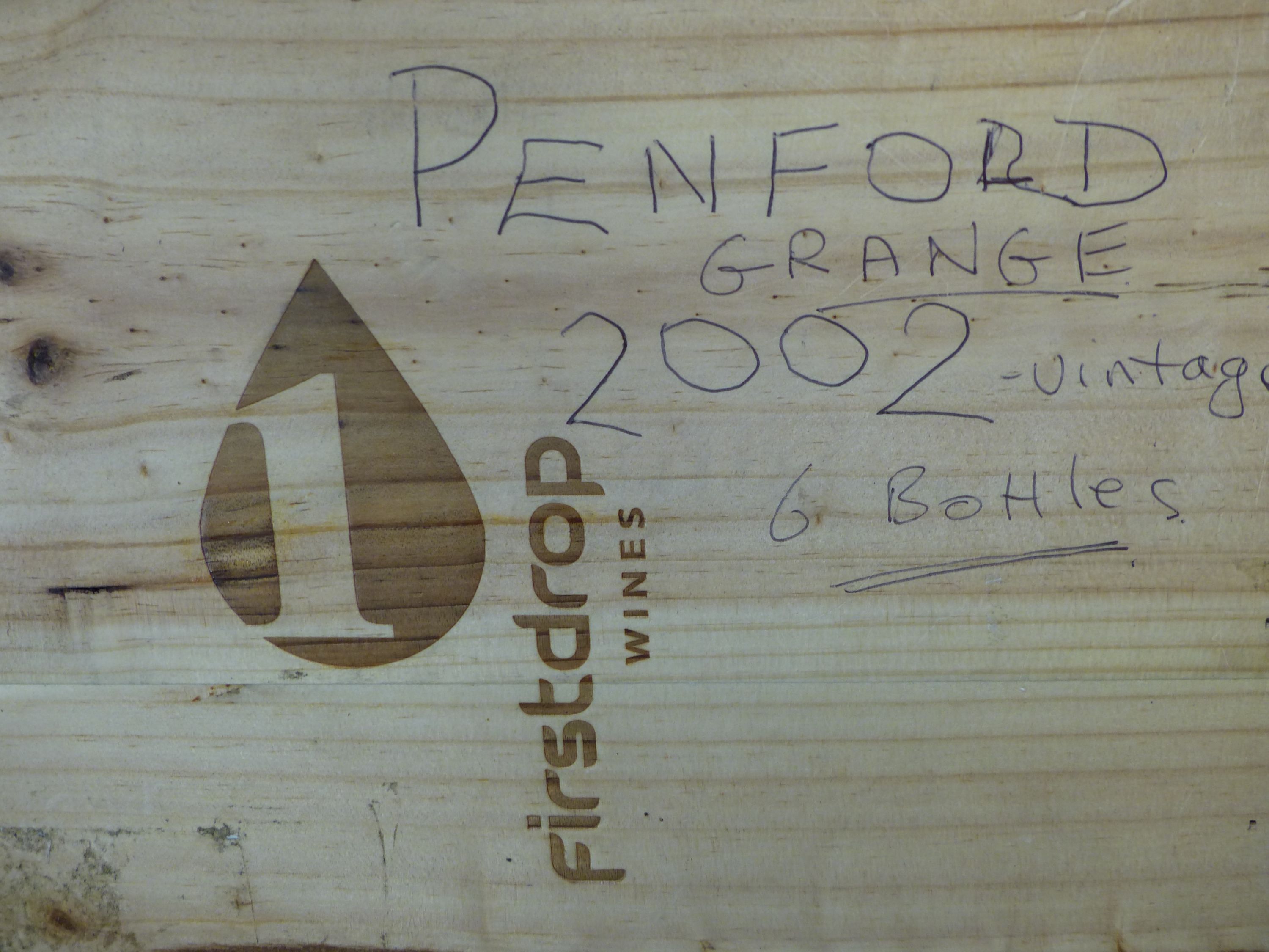 A case of six Penfolds Grange 2002, in wooden box.